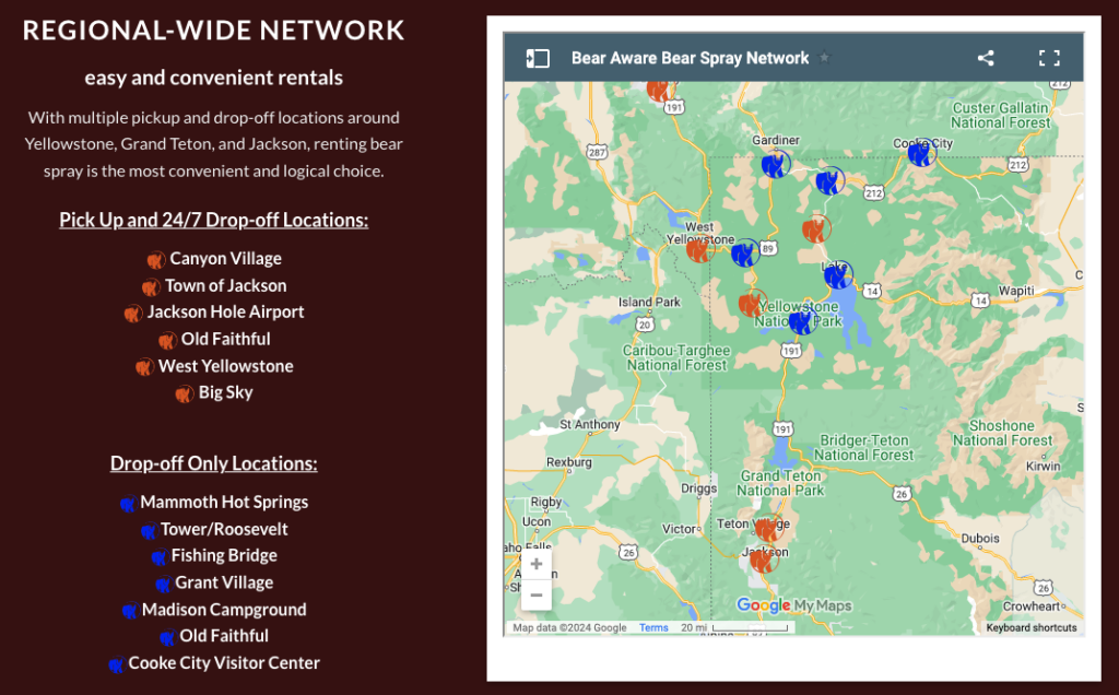 Bear spray rentals yellowstone pick up drop off location map sumer is getting closer